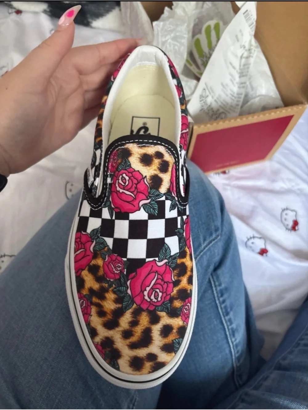 Vans Floral Leopard Checkerboard Slip-On — Pink, Black, White